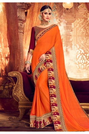 Orange satin saree with blouse  1904